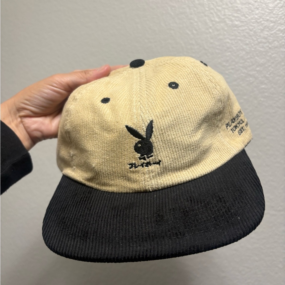 Playboy Beige and Black Corduroy Cap